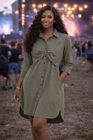 Wholesale Ruched-Waist Utility Shirt Dress