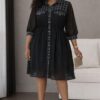 Plaid Contrast Chiffon Shirtdress