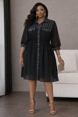 Plaid Contrast Chiffon Shirtdress