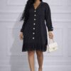 Button-Down Shirt Dress with Pleated Hem