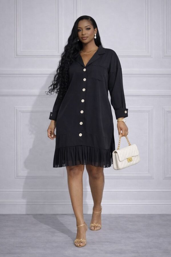 Button-Down Shirt Dress with Pleated Hem
