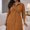 Wholesale Ruched-Waist Utility Shirt Dress