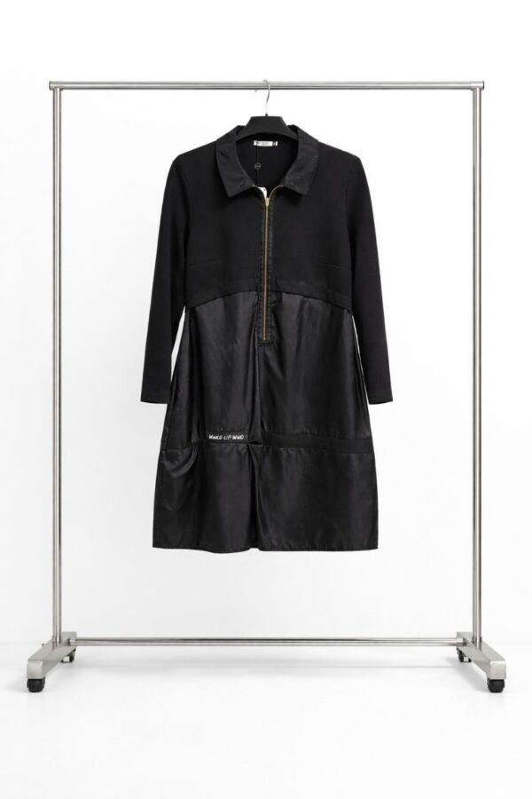 Mixed-Media Half-Zip Sheath Dress