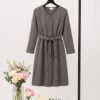 Professional Button-Front Shirtdress with Grommet Belt