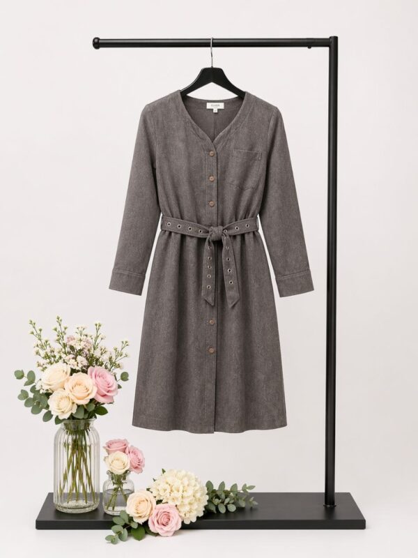 Professional Button-Front Shirtdress with Grommet Belt