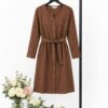 Professional Button-Front Shirtdress with Grommet Belt