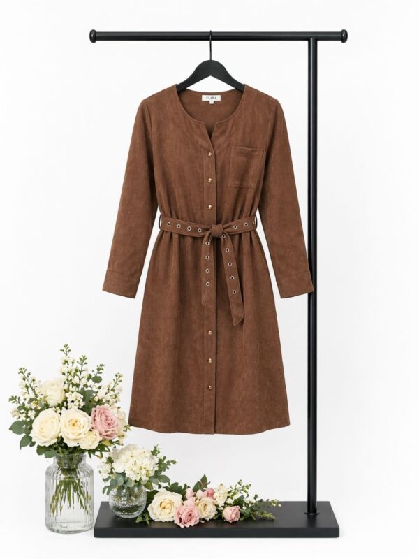 Professional Button-Front Shirtdress with Grommet Belt