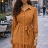 Wholesale Button-Front Tiered Midi Dress