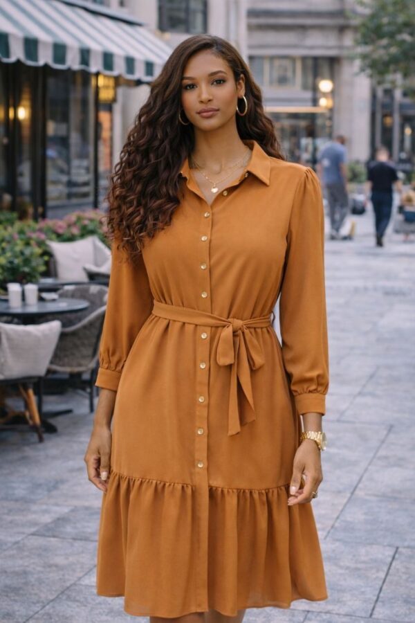 Wholesale Button-Front Tiered Midi Dress