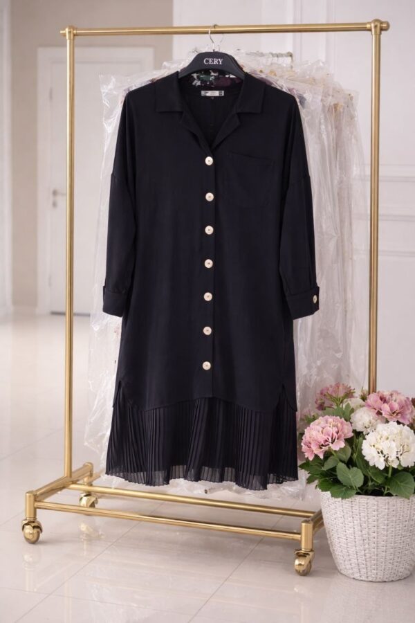 Button-Down Shirt Dress with Pleated Hem