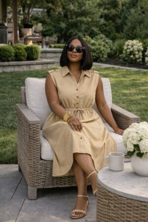 Sleeveless Drawstring Utility Shirtdress