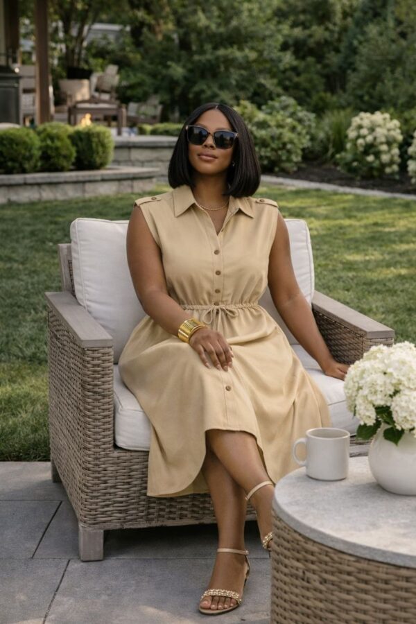 Sleeveless Drawstring Utility Shirtdress