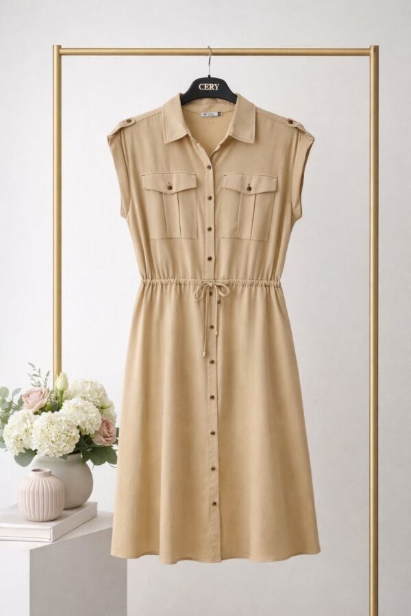 Sleeveless Drawstring Utility Shirtdress