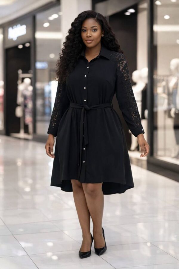 Wholesale Lace Sleeve Collared Shirt Dress