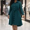 Wholesale Lace Sleeve Collared Shirt Dress