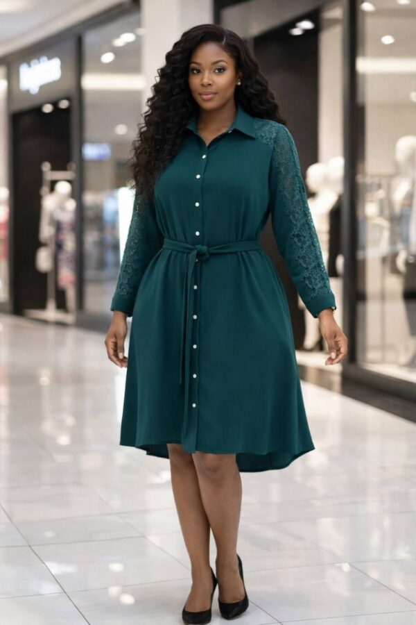 Wholesale Lace Sleeve Collared Shirt Dress