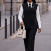 Premium Black & White Business Suit Set - Jacket, Pants, Shirt & Tie