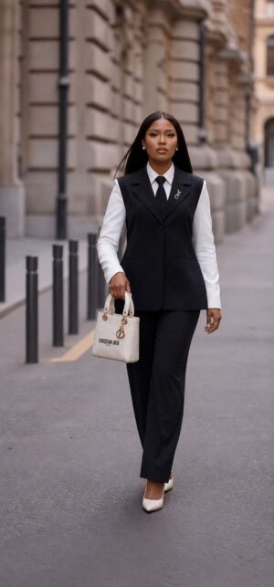 Premium Black & White Business Suit Set - Jacket, Pants, Shirt & Tie