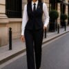 Premium Black & White Business Suit Set - Jacket, Pants, Shirt & Tie