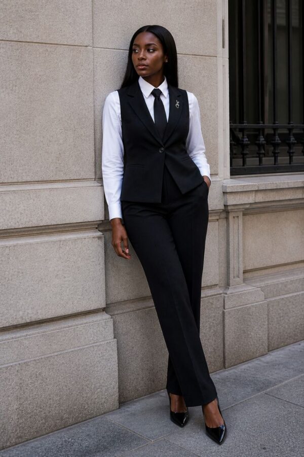 Premium Black & White Business Suit Set - Jacket, Pants, Shirt & Tie