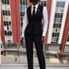 Premium Black & White Business Suit Set - Jacket, Pants, Shirt & Tie
