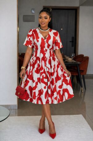 Premium Floral Print A-Line Dress