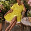 Women's Yellow Pleated Shirt Dress