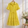 Women's Yellow Pleated Shirt Dress