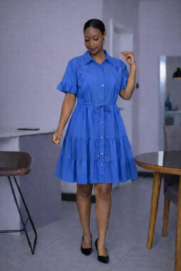 Women's Yellow Pleated Shirt Dress