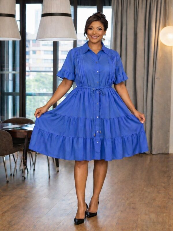 Women's Yellow Pleated Shirt Dress