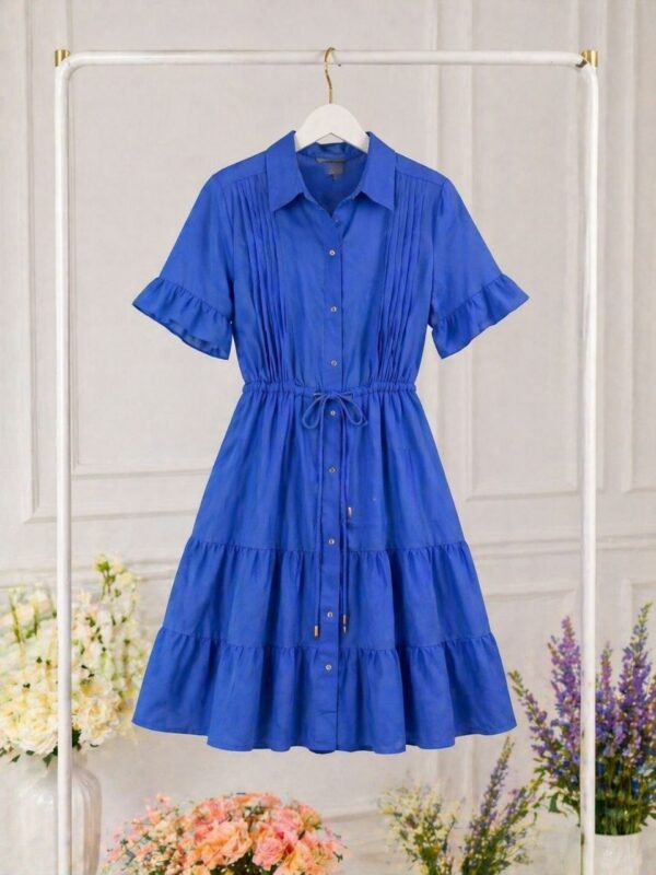 Women's Yellow Pleated Shirt Dress