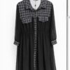 Classic Black Shirt Dress with Plaid Trim