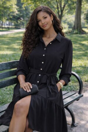 Premium Button-Front Shirt Dress with Belt
