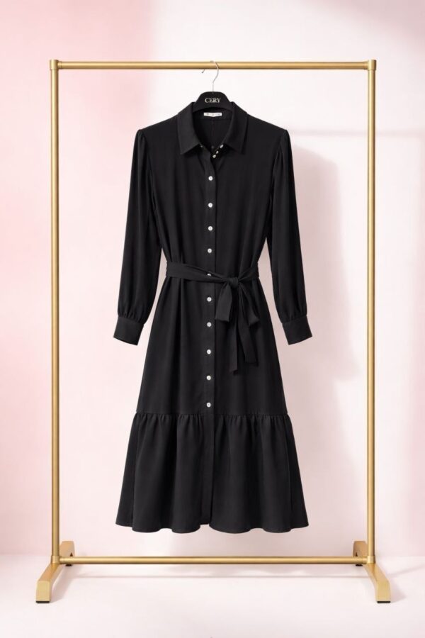 Premium Button-Front Shirt Dress with Belt