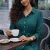 Premium Button-Front Shirt Dress with Belt