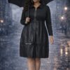 Premium Black Shirt Dress with Leather Panel