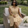 Premium Beige Button-Front Dress