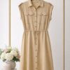 Premium Beige Button-Front Dress