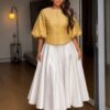 Women's Puff Sleeve Blouse with Pleated Skirt Set