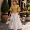 Women's Puff Sleeve Blouse with Pleated Skirt Set