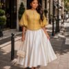 Women's Puff Sleeve Blouse with Pleated Skirt Set