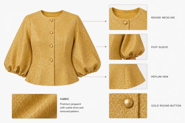 Women's Puff Sleeve Blouse with Pleated Skirt Set