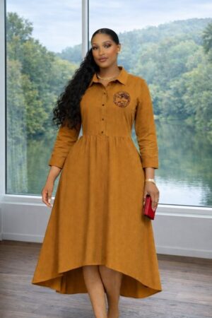 Premium Button-Front Midi Dress
