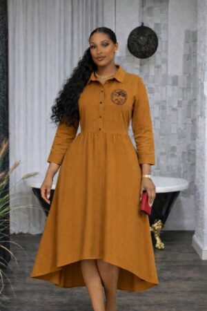 Premium Button-Front Midi Dress