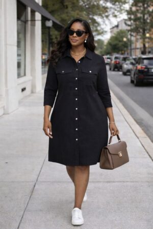 Classic Black Button-Front Dress