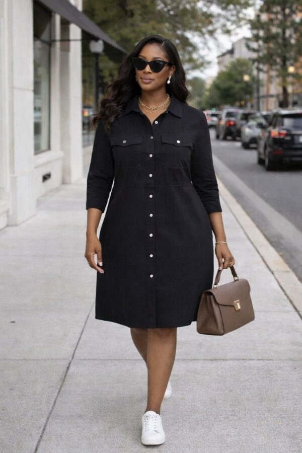 Classic Black Button-Front Dress