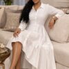 Women's White Button-Front Midi Dress