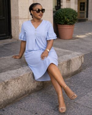 Light Blue V-Neck Casual Dress