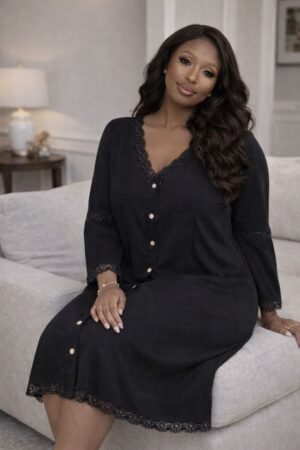 Premium Black Lace Button Dress