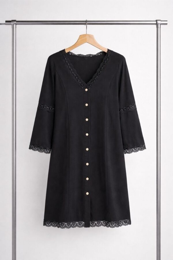Premium Black Lace Button Dress